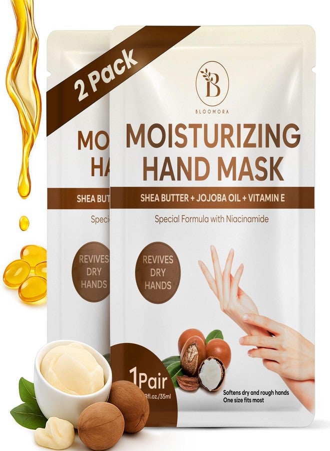 BLOOMORA Repairing Hand Mask for Dry Cracked Hands, Hand Masks with Shea Butter, Jojoba Oil & Vitamin E, Moisturizing Gloves, Skin Care Gifts for Women & Men, Self Care Gifts for Women (2 Pairs) - Image 1